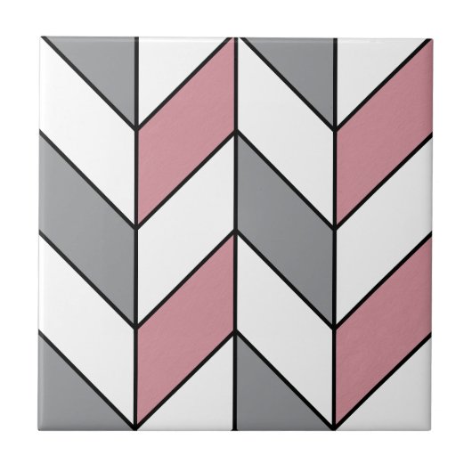 Moderne rosa graue Fischgrätmuster Fliese (Vorderseite)