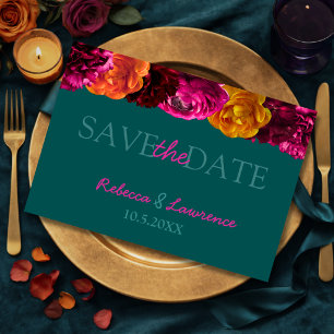 Moderne rosa grün gelbe Blütenmuster Save The Date