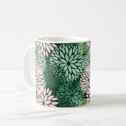 Moderne rosa grüne Dahlia Kaffeetasse (Vorderseite Links)