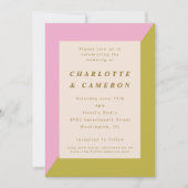 Moderne rosa grüne Geometrie in einer Hochzeit Einladung (Vorderseite)