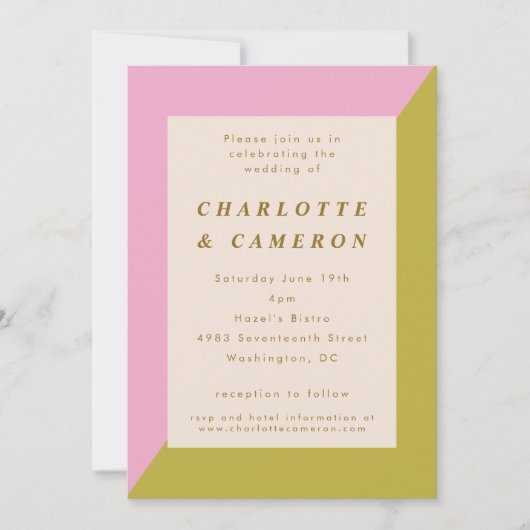 Moderne rosa grüne Geometrie in einer Hochzeit Einladung (Vorderseite)