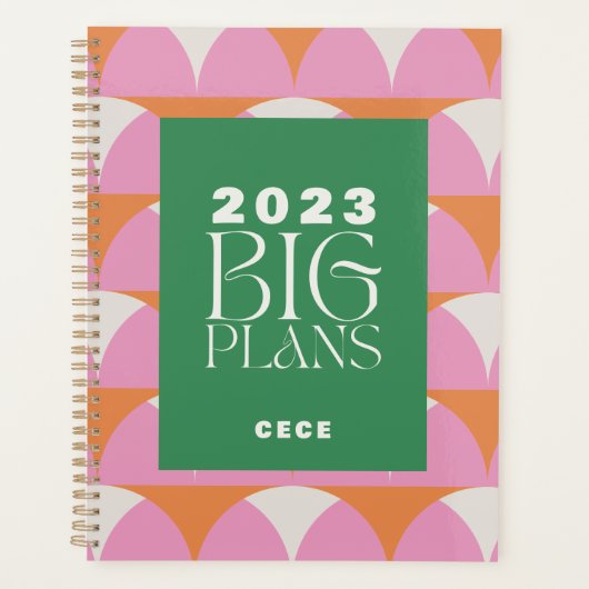 Moderne rosa grüne geometrische große Pläne Planer (Vorderseite)