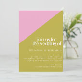 Moderne rosa grüne geometrische Hochzeit Einladung (Stehend Vorderseite)