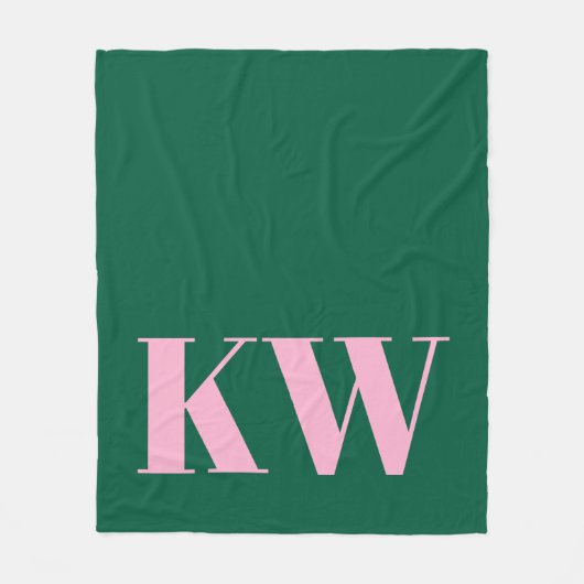 Moderne rosa-grüne Monogramm-Initialen personalisi Fleecedecke (Vorderseite)