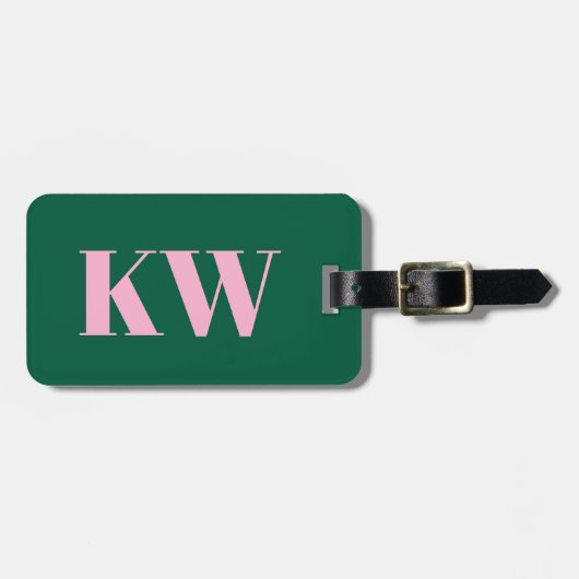 Moderne rosa grüne Monogramm-Initialen personalisi Gepäckanhänger (Vorderseite horizontal)