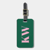 Moderne rosa grüne Monogramm-Initialen personalisi Gepäckanhänger (Vorderseite vertikal)