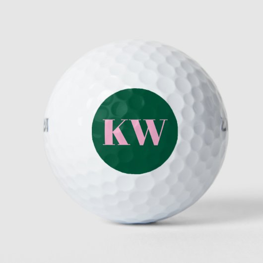 Moderne rosa grüne Monogramm-Initialen personalisi Golfball (Vorderseite)