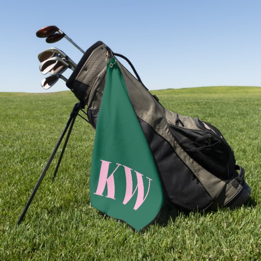 Moderne rosa grüne Monogramm-Initialen personalisi Golfhandtuch (Gras)