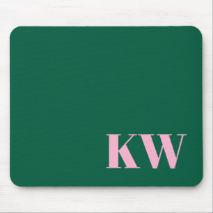 Moderne rosa grüne Monogramm-Initialen personalisi Mousepad