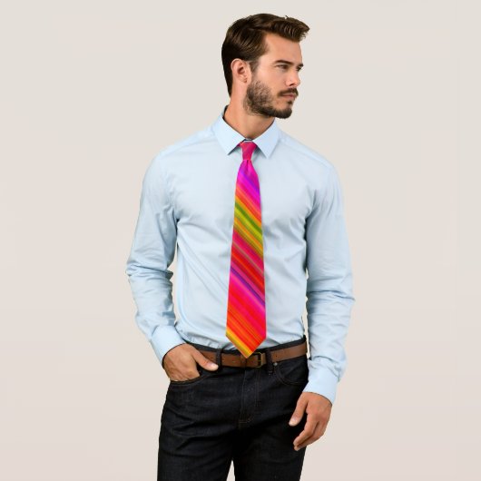 Moderne rosa grüne Orang Abstrakt Stripes Neck Tie Krawatte (Beispiel)