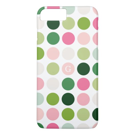 Moderne rosa grüne Punkte Muster Monogramm Case-Mate iPhone Hülle (Rückseite)