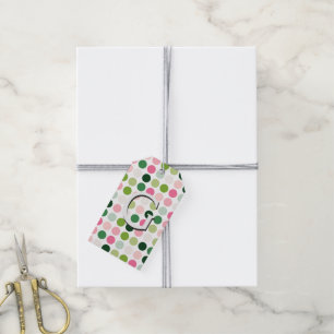 Moderne rosa grüne Punkte Muster Monogramm Geschenkanhänger