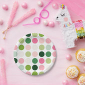 Moderne rosa grüne Punkte Muster Monogramm Pappteller (Party)
