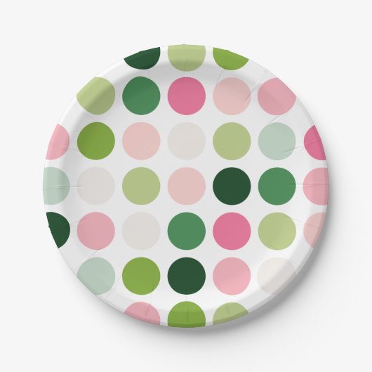 Moderne rosa grüne Punkte Muster Monogramm Pappteller (Vorderseite)