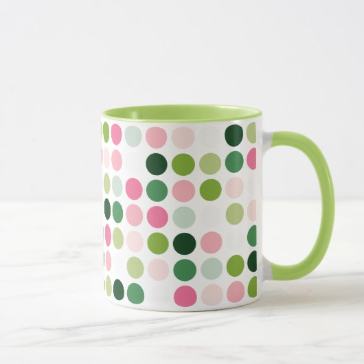 Moderne rosa grüne Punkte Muster Monogramm Tasse (Rechts)