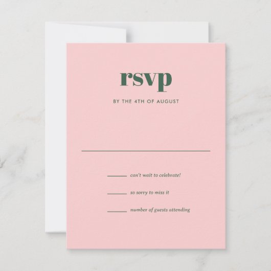Moderne rosa grüne, trendige Mix-Hochzeit RSVP Karte (Vorderseite)