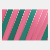 Moderne rosa, grüne und goldene Streifen Geschenkpapier Set (Vorderseite)