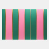 Moderne rosa, grüne und goldene Streifen Geschenkpapier Set (Vorderseite 3)