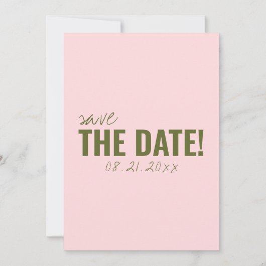 Moderne rosa grüne Whimsical Einzigartige Fun Hoch Save The Date (Vorderseite)