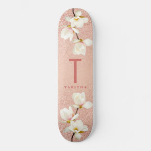Moderne rosa, gürtelige, personalisierte Magnolie Skateboard