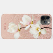 Moderne rosa, gürtelige, personalisierte Magnolien Case-Mate iPhone Hülle (Rückseite (Horizontal))