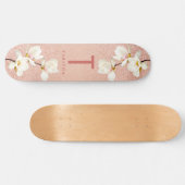 Moderne rosa gürtellose Monogramm personalisierte Skateboard (Horizontal)