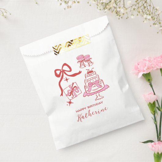 Moderne rosa handgezeichnete Kritzel-Geburtstagsfe Geschenktütchen (Versiegelt)
