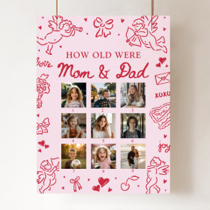 Moderne rosa handgezeichnete „Wie alt waren Mama u Poster