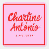 Moderne Rosa Handschrift Retro Hochzeit Quadratischer Aufkleber (Vorderseite)