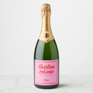 Moderne Rosa Handschrift Retro Hochzeit Schaumweinetikett