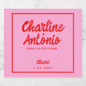Moderne Rosa Handschrift Retro Hochzeit Schaumweinetikett (Einzelnes Label)
