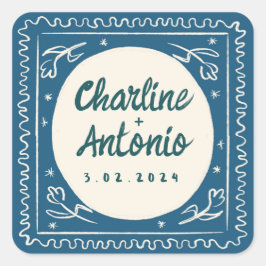 Moderne rosa Handschrift Retro Wedding Square Quadratischer Aufkleber