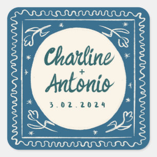 Moderne rosa Handschrift Retro Wedding Square Quadratischer Aufkleber