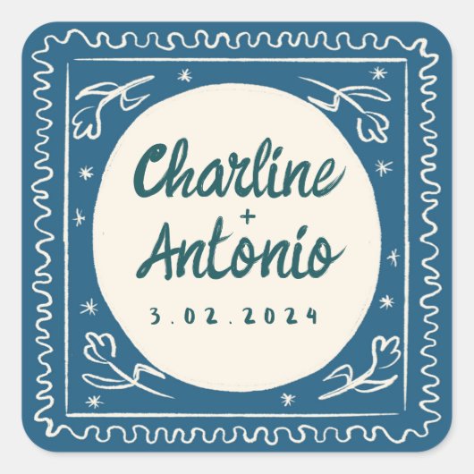 Moderne rosa Handschrift Retro Wedding Square Quadratischer Aufkleber (Vorderseite)