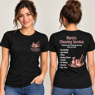 Moderne rosa Heimreinigungsdienst Frau Schwarz T-Shirt