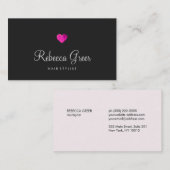 Moderne rosa Herz Haare Stylist Black Visitenkarte (Vorne/Hinten)