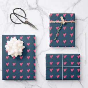 Moderne rosa Herz-Muster Hand gezeichnet  Geschenkpapier Set