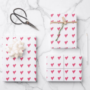 Moderne rosa Herz-Muster handgezeichnet Geschenkpapier Set