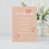 Moderne rosa Herz Save-The-Date-Karte Save The Date (Stehend Vorderseite)