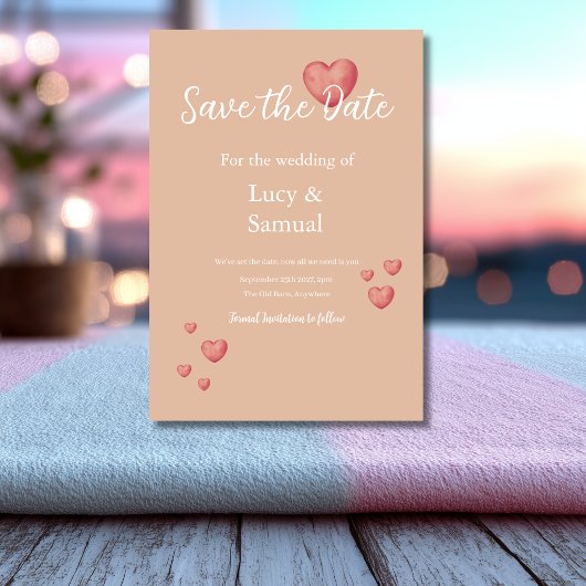 Moderne rosa Herz Save-The-Date-Karte Save The Date