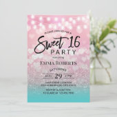 Moderne rosa Herzen Aquamarin Silber Ombre Sweet 1 Einladung (Stehend Vorderseite)