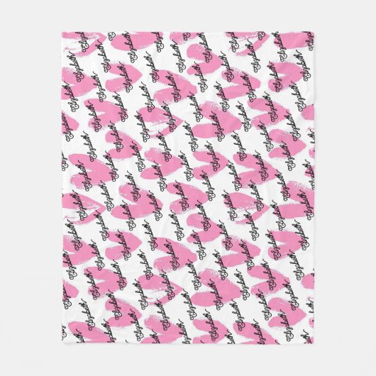 Moderne rosa Herzen Aquarelltextkalligraphie Fleecedecke (Vorderseite)