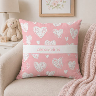 Moderne rosa Herzen Monogramm Kissen