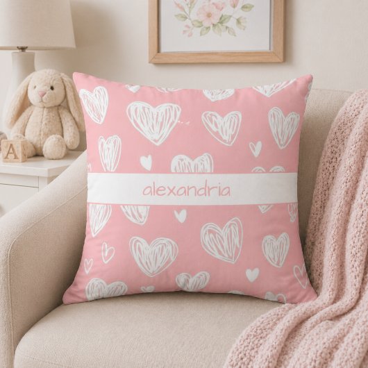 Moderne rosa Herzen Monogramm  Kissen