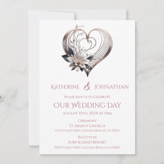 Moderne rosa Herzhochzeit Einladung (Vorderseite)