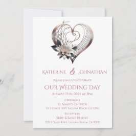 Moderne rosa Herzhochzeit Einladung