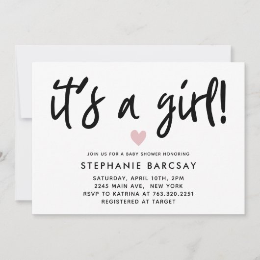 Moderne rosa Herzkinderdusche Einladung (Vorderseite)