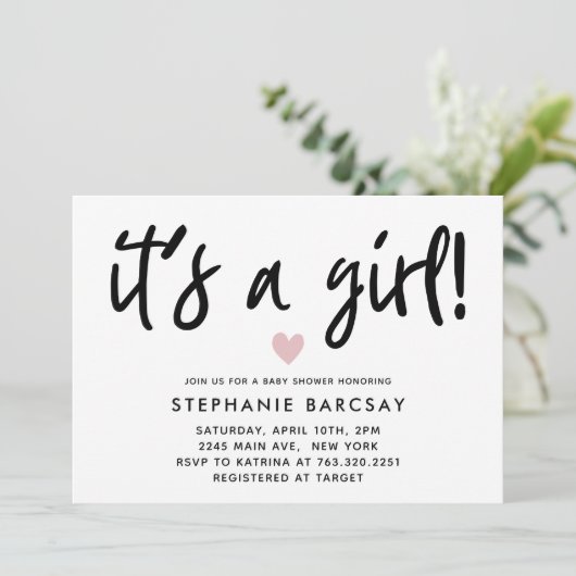 Moderne rosa Herzkinderdusche Einladung (Stehend Vorderseite)