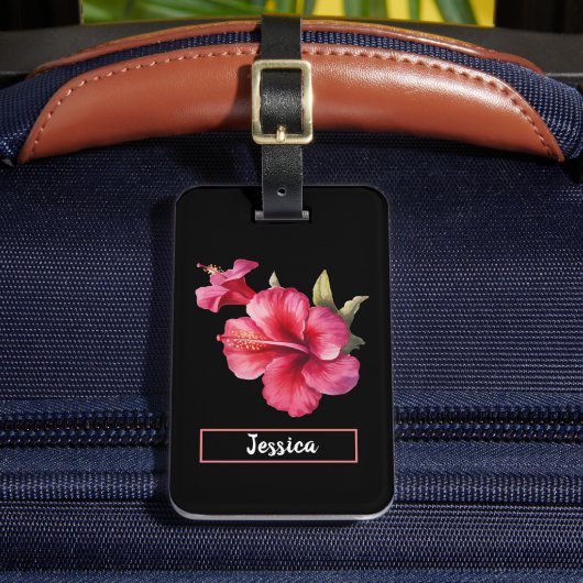 Moderne rosa Hibiskus Blume individuell anpassbar Gepäckanhänger (Vorderseite Insitu 2)