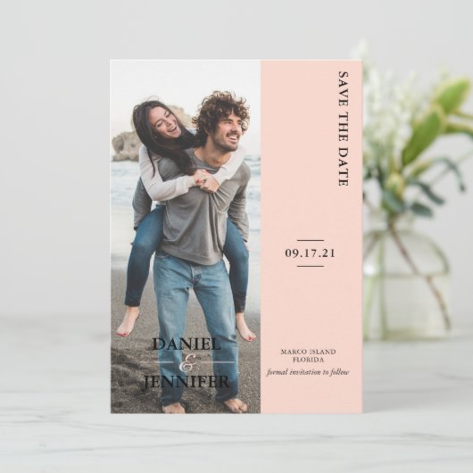 Moderne rosa Hochzeit rettet das Datum Save The Date (Stehend Vorderseite)
